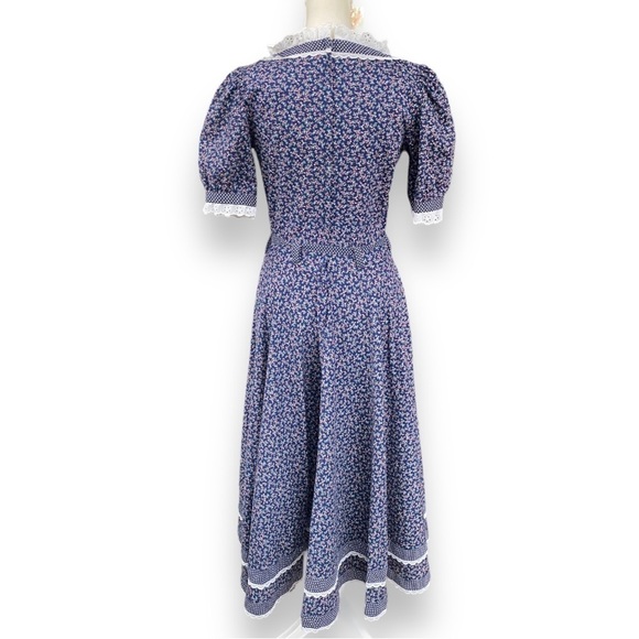 GUNNE SAX Vintage Jessica McClintock Navy Blue Floral Print Prairie Dress - Picture 11 of 16